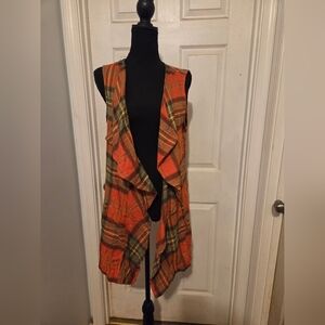 Cato Orange and Green Plaid Vest